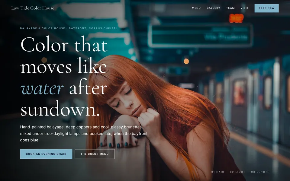 Low Tide Color House website design — dark moody gallery layout
