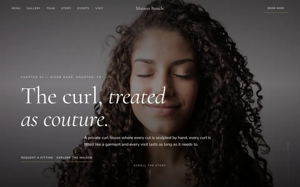 Maison Boucle website design — vertical-scroll story layout