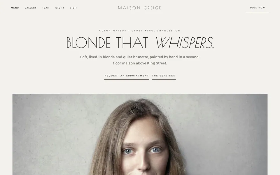 Maison Greige website design — centered luxury minimal layout