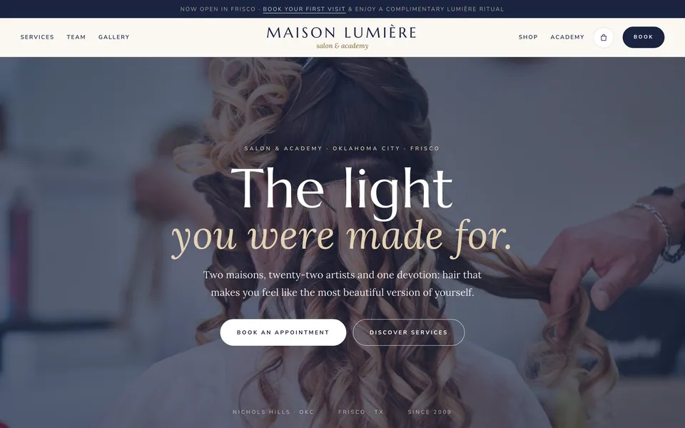 Maison Lumière website design — full-bleed editorial layout
