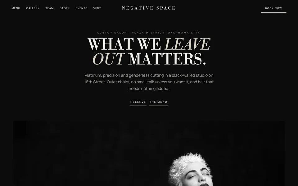 Negative Space website design — centered luxury minimal layout