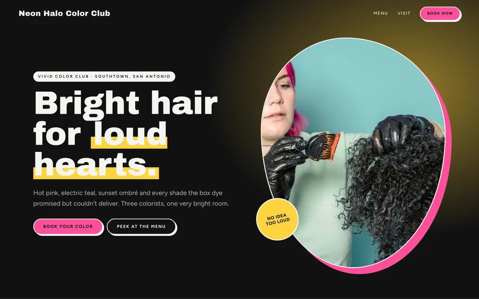 Neon Halo Color Club website design — bright & playful layout