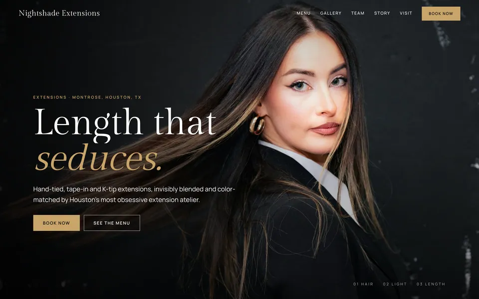 Nightshade Extensions website design — dark moody gallery layout