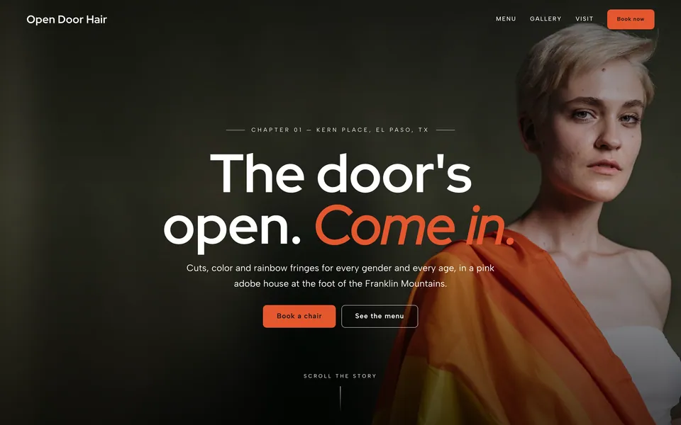 Open Door Hair website design — vertical-scroll story layout