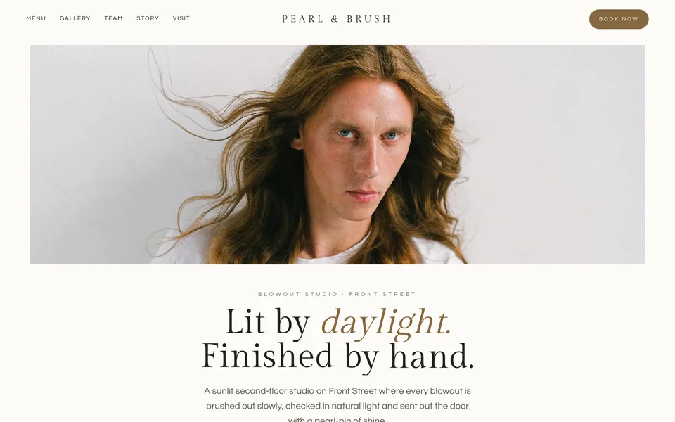 Pearl & Brush website design — centered luxury minimal layout