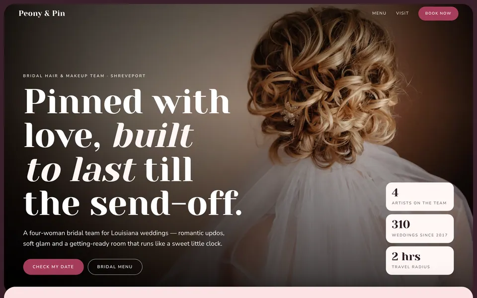 Peony & Pin website design — stacked image cards layout