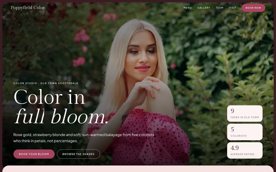 Poppyfield Color website design — stacked image cards layout