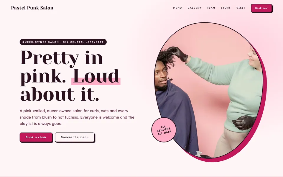 Pastel Punk Salon website design — bright & playful layout