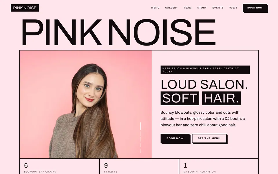 Pink Noise website design — bold brutalist type layout