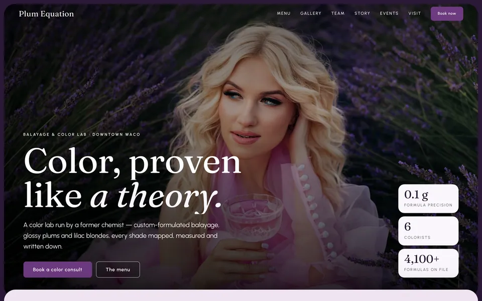 Plum Equation website design — stacked image cards layout