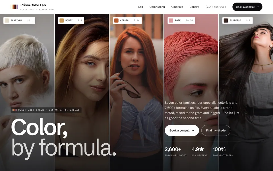 Prism Color Lab website design — magazine grid layout