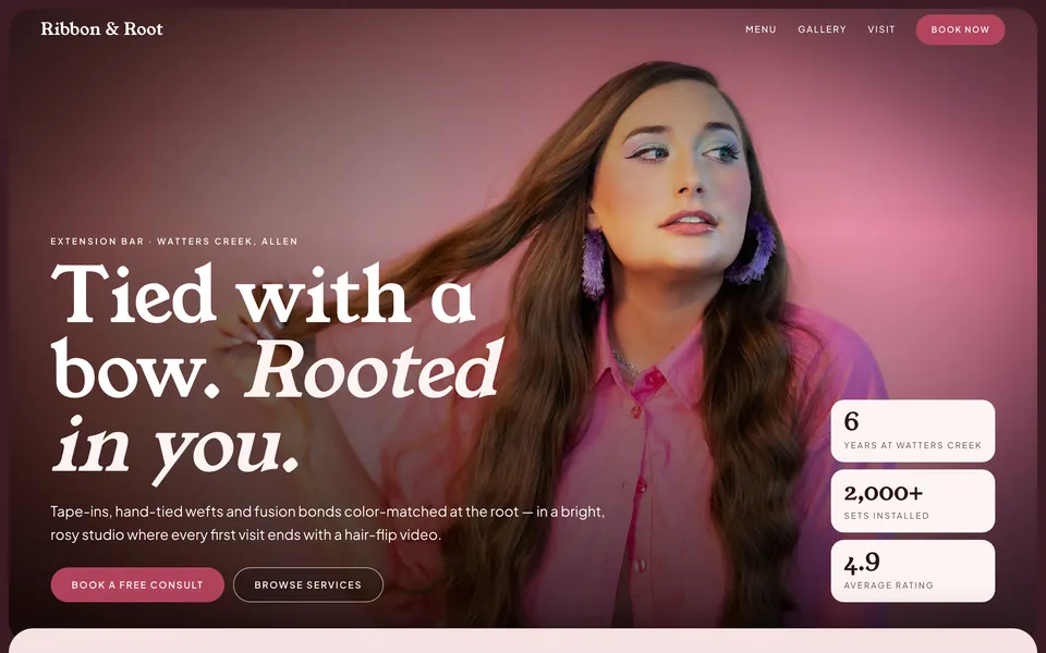 Ribbon & Root website design — stacked image cards layout