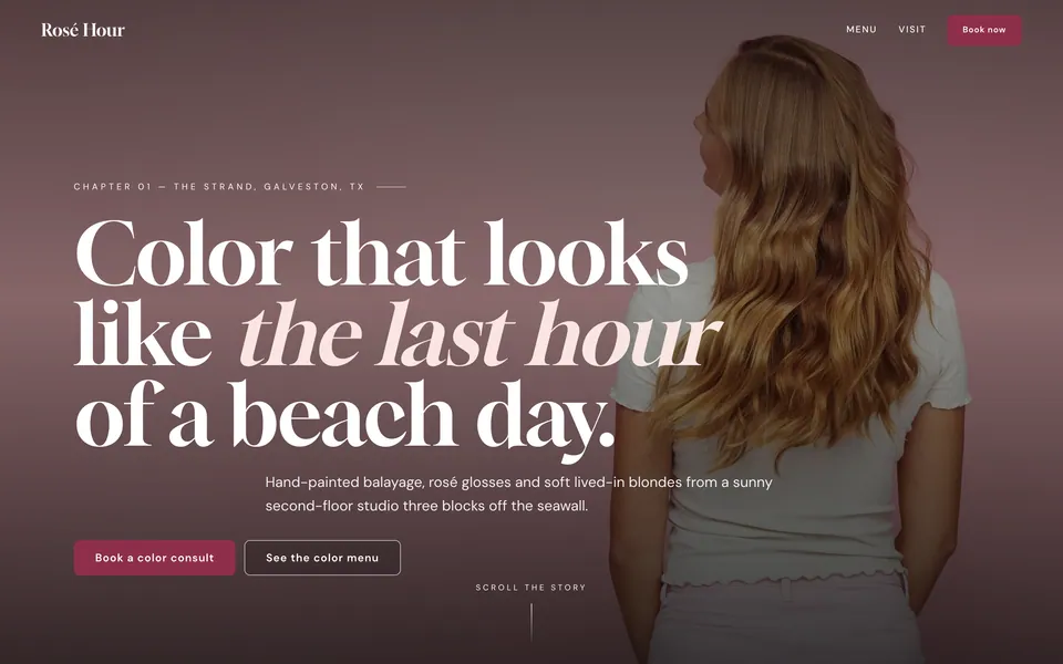 Rosé Hour website design — vertical-scroll story layout