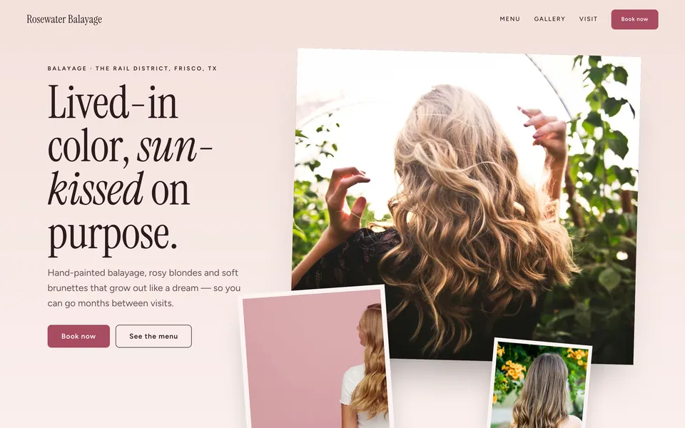 Rosewater Balayage website design — asymmetric collage layout