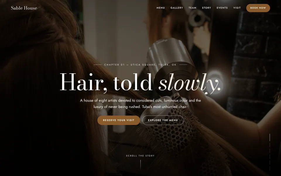 Sable House website design — vertical-scroll story layout