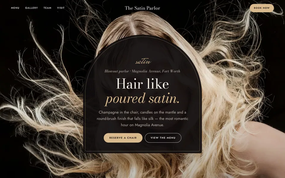 The Satin Parlor website design — soft romantic serif layout