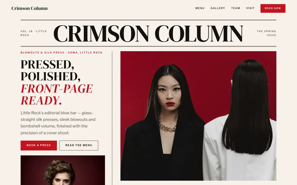 Crimson Column website design — magazine grid layout