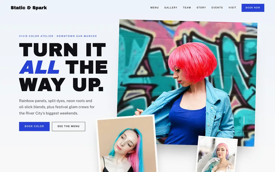 Static & Spark website design — asymmetric collage layout
