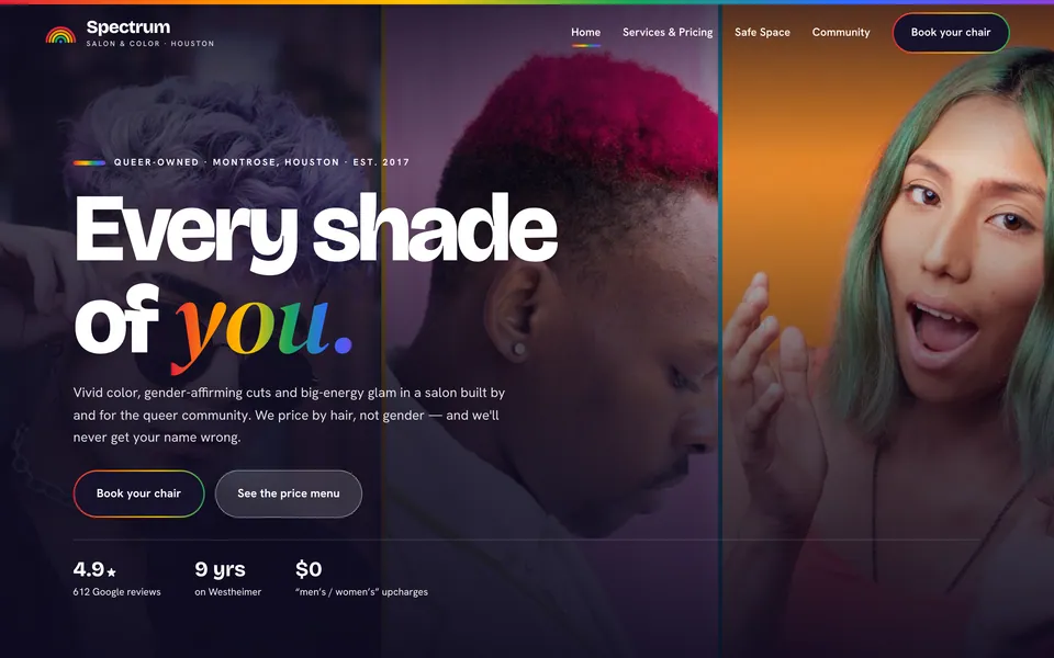 Spectrum Salon website design — asymmetric collage layout