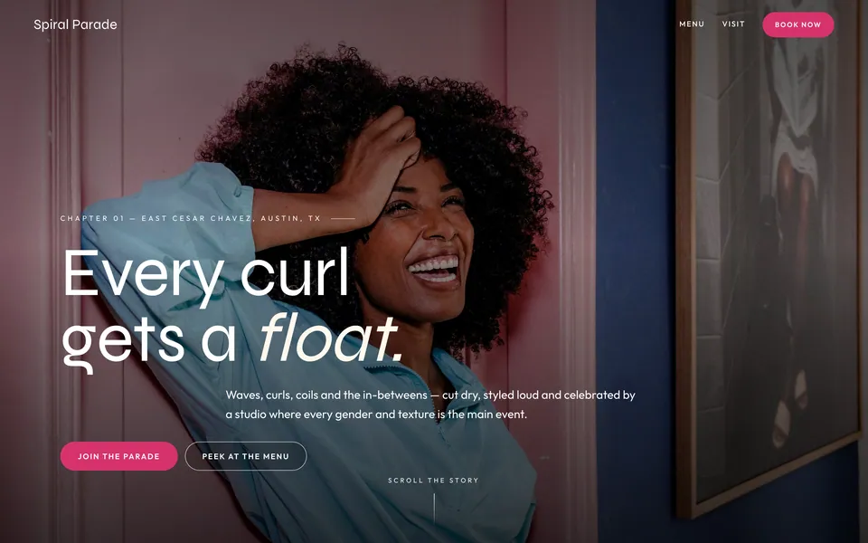 Spiral Parade website design — vertical-scroll story layout
