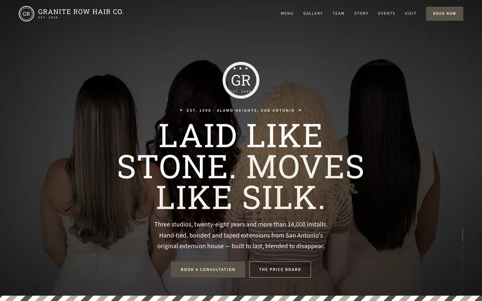 Granite Row Hair Co. website design — classic barbershop layout