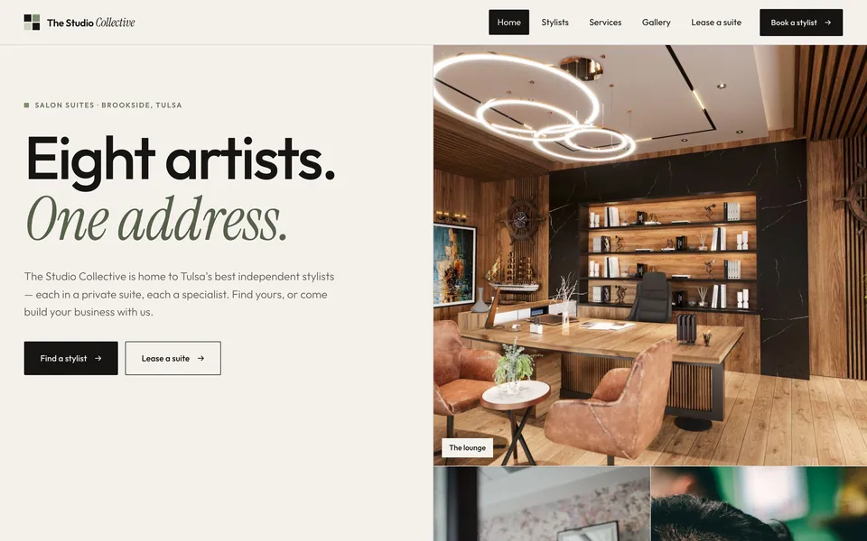 The Studio Collective website design — split screen layout