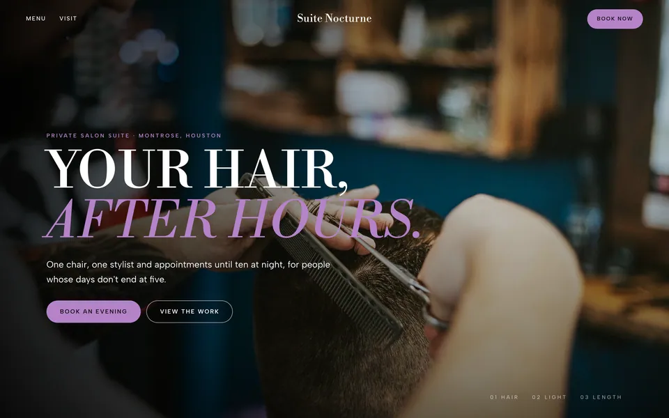 Suite Nocturne website design — dark moody gallery layout