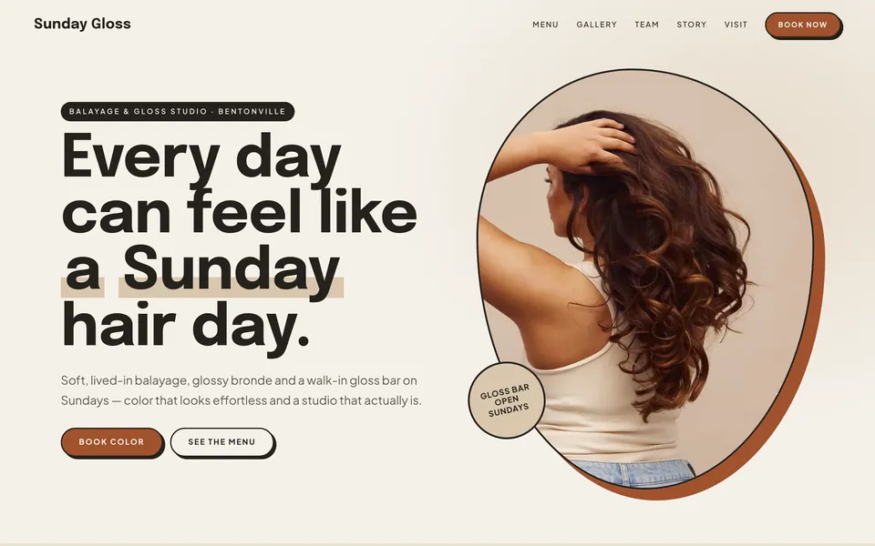 Sunday Gloss website design — bright & playful layout