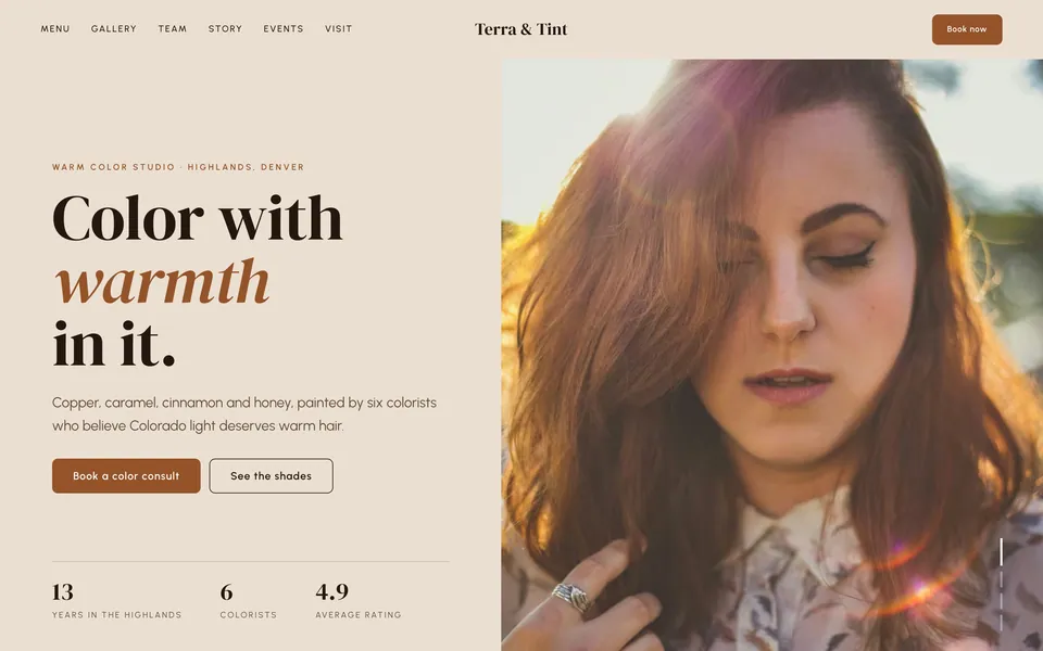 Terra & Tint website design — split screen layout