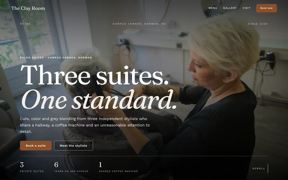 The Clay Room website design — full-bleed editorial layout