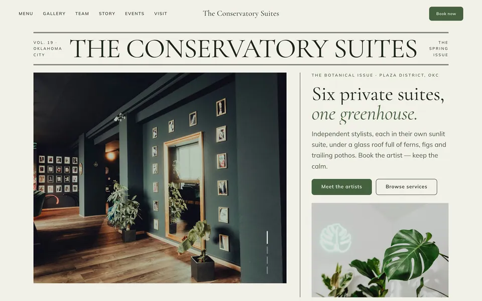 The Conservatory Suites website design — magazine grid layout