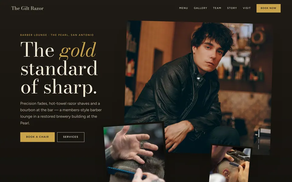 The Gilt Razor website design — asymmetric collage layout
