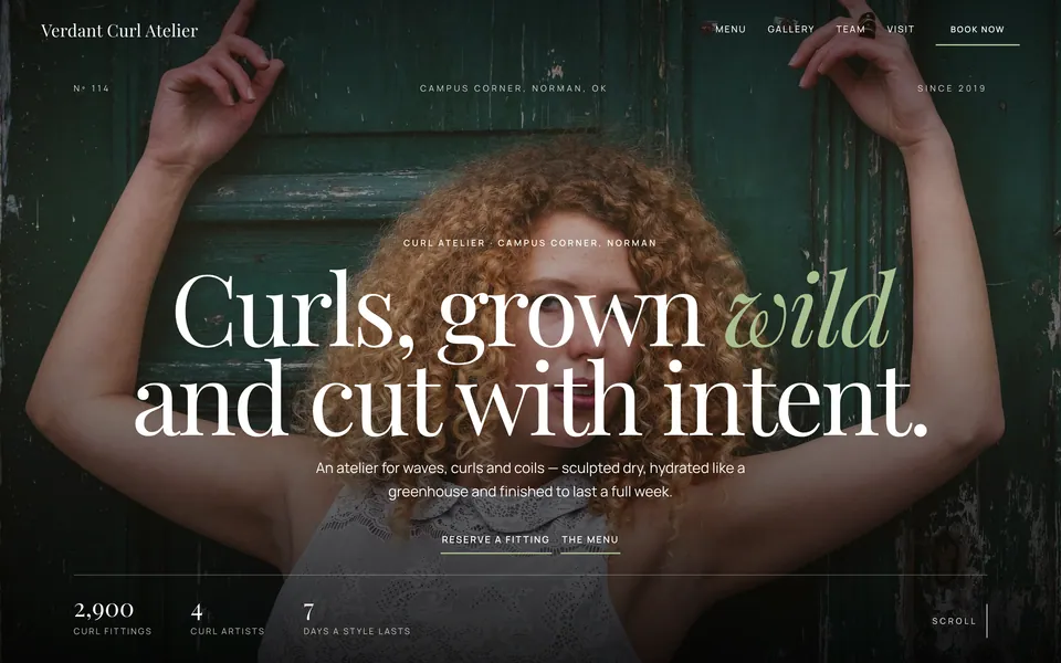 Verdant Curl Atelier website design — full-bleed editorial layout