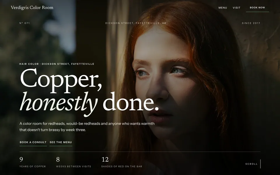 Verdigris Color Room website design — full-bleed editorial layout