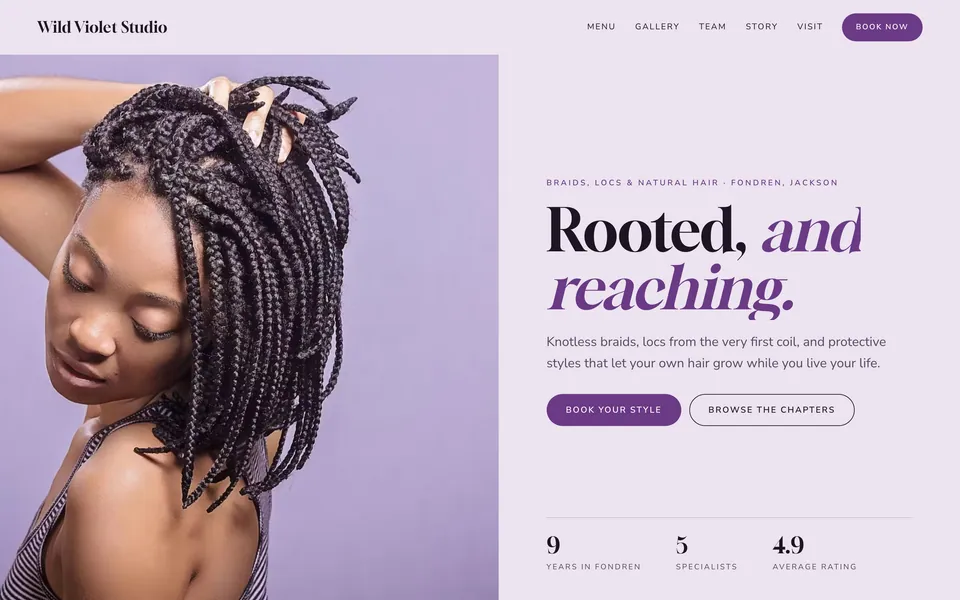 Wild Violet Studio website design — split screen layout