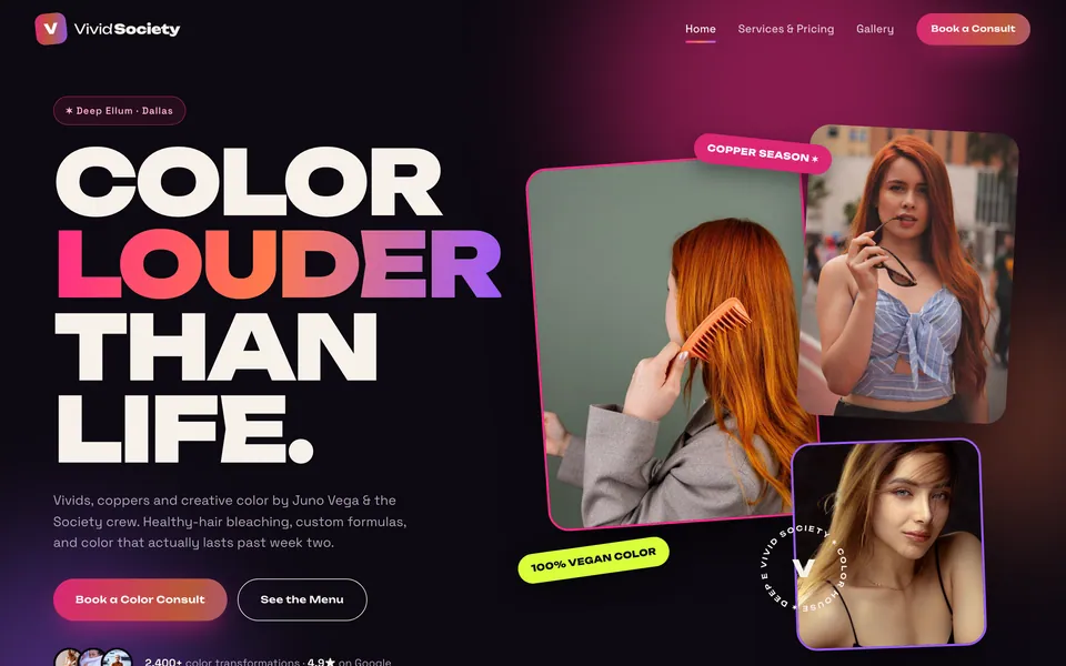 Vivid Society website design — bold brutalist type layout