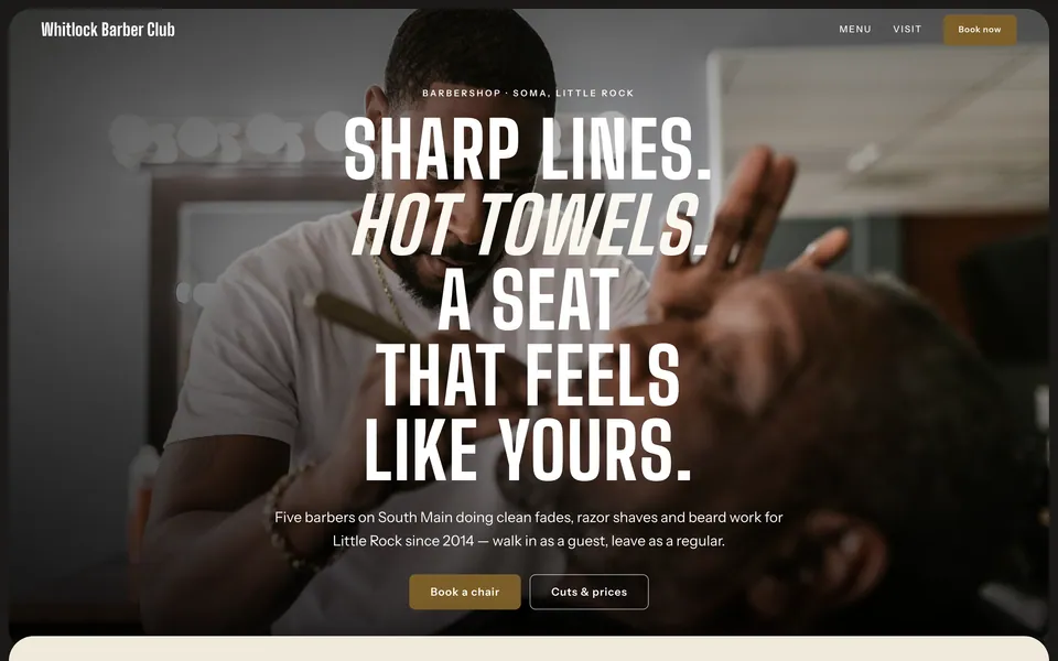 Whitlock Barber Club website design — stacked image cards layout
