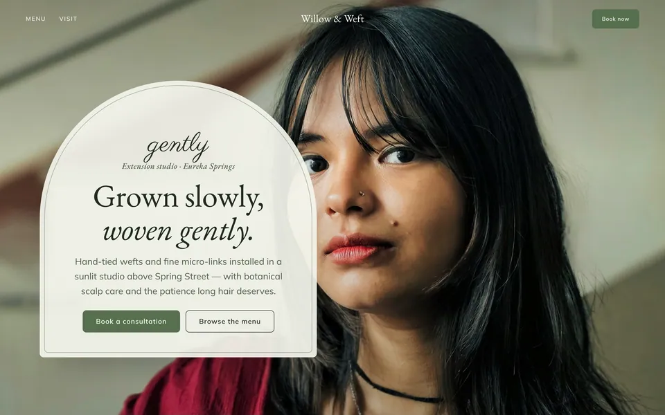 Willow & Weft website design — soft romantic serif layout